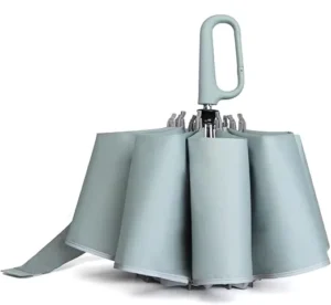 Inverted Portable Reverse Folding UV Umbrella with Carabiner Handle Windproof for Rain and Sun