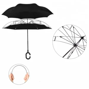 Inverted Rainbow Car Umbrella With C Shape Handle