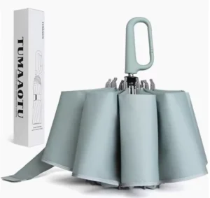 Inverted Reverse Folding Umbrella with Carabiner Handle Windproof 46-Inch Portable