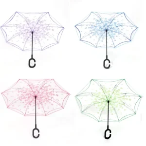 Inverted Reverse Umbrella C Hook Windproof Double Layer Transparent Umbrella With Printing