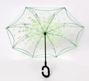 Inverted Reverse Umbrella with C-Hook, Windproof Double-Layer Transparent Design