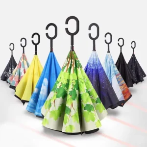 Inverted Reverse Umbrella with Hands-Free C-Handle