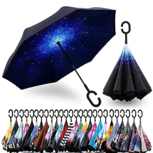 Inverted Reverse Upside Down Umbrella Extra Large Double Canopy Vented Windproof Waterproof Stick Umbrella with C-Shape Handle