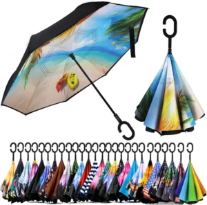 Inverted Reverse Upside-Down Umbrella with C-Shaped Handle, Anti-UV Waterproof Windproof, for Women and Men