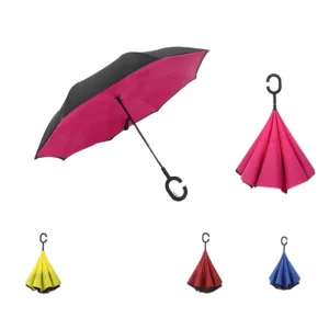 Inverted Reverse Upside Umbrella Folding Eco-Friendly Extra Large Double Canopy Vented Windproof Waterproof Stick C-Shape Handle
