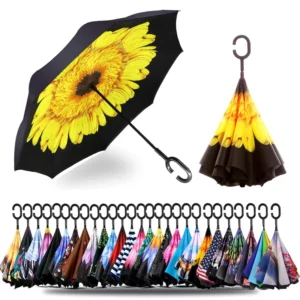 Inverted Umbrella with C-Shaped Handle Anti-UV Waterproof Windproof