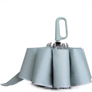Inverted Umbrella with Carabiner Handle, Compact Portable Reverse Folding Design, Rainproof, Windproof, Sun Protection, 10 Ribs
