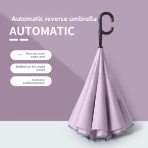 Inverted Upside Double Layer Portable Semi Automatic Reverse Umbrella With C Shape Handle