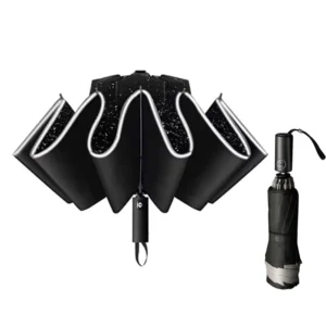 Inverted Windproof Folding Reverse Umbrella Reflective Stripe 10-Rib Auto Open/Close Portable Travel Aluminum Alloy