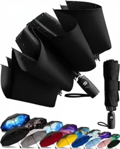 Inverted Windproof Straight Umbrella Large Strong Light Portable Automatic Reverse Folding Durable Modern Black 46 Inches