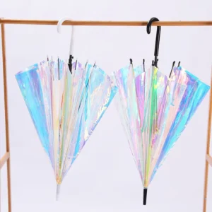 Iridescent Clear Umbrella with Colorful Gradient Plastic and Custom Logo Printing