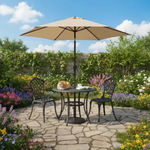 Iron Crank Tilt Patio Umbrella 9ft with Polyester Fabric for Park Garden Beach Patio