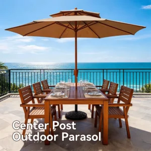 Iron Frame Outdoor Patio Center-Pole Umbrella for Restaurants, Villas, Swimming Pools and Resorts, Sunshade, Sturdy, Windproof and UV-Resistant
