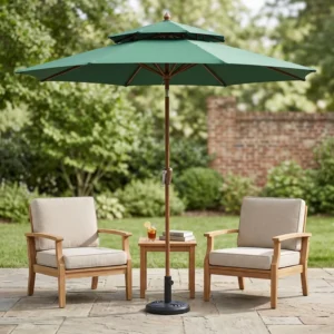 Iron Patio Center-Pole Umbrella, Waterproof, UV-Resistant, Windproof and Fire-Retardant