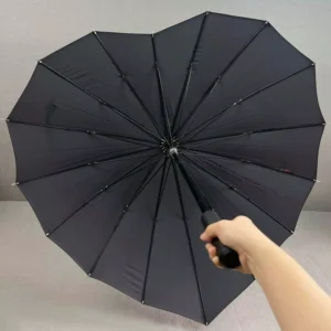 Irregular Canopy Custom Logo Printed Manual-Open 16-Rib Windproof Fiberglass Frame Heart-Shaped Straight Umbrella