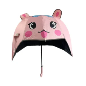 J-Handle 6-Rib 3D Cartoon Animal Children’s Helmet-Style Straight Umbrella with Reflective Strips