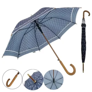 J Wooden Handle Straight Stick Umbrella Automatic Opening High Wind Resistant Rain and Sun