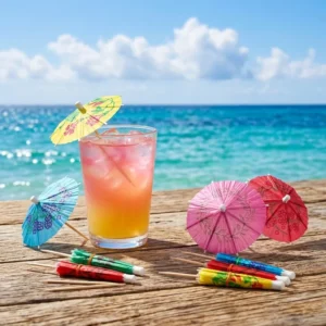J&M2026 OEM Biodegradable 100 Pcs Cocktail Drink Umbrella Picks Toothpicks Mini Colorful Wood Party Decorations 10cm Length