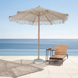 JXS-16 Hand-woven Hollow Tassel Middle Pole Outdoor Sun Umbrella Polyester Silk Fabric for Seaside Beach Courtyard