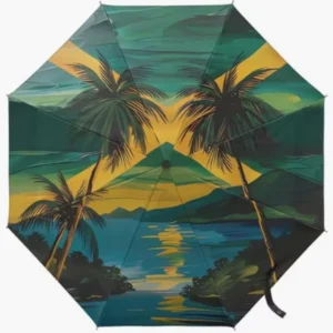 Jamaica National Flag Print Folding Umbrella, Fully Automatic