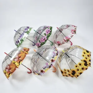 Japanese Custom Flower Rain Umbrella, Fully Transparent, Reflective Edge, Windproof, Automatic Opening, Straight Long Handle
