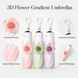 Japanese-Korean 8-Rib Gradient Fully Automatic Floral Umbrella, Thickened Black-Coated UV-Resistant