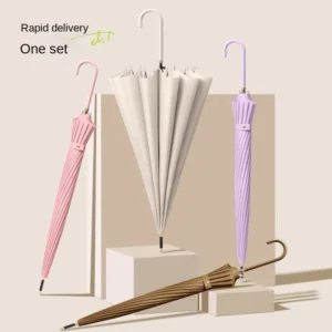 Japanese Style 16 Bone Semi Automatic Long Handle Umbrella Small Wind Resistant Custom Logo