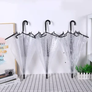 Japanese Style 8-Bone Transparent Umbrella, Curved Handle, Straight Rod, Semi-Automatic, 3D Edge-Pressed, for Students