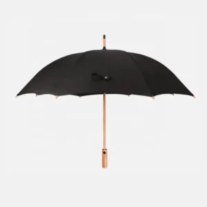 Japanese-Style Black Long Walking Stick Umbrella with Bamboo Frame and Handle