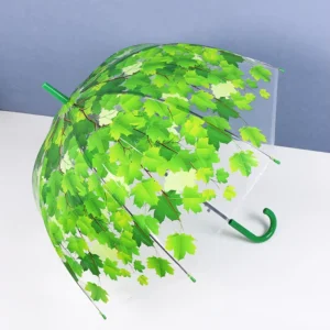 Japanese Style Forest Series Umbrella for the Rain Hook Handle Transparent Leaf Umbrella
