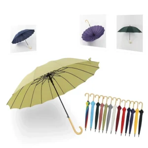 Japanese Style Minimalist Straight Umbrella Plain Color Curved Solid Wood Handle Large Double Person Sun Rain Protection