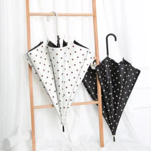 Japanese-Style Retro Rain Umbrella Eight-Bone Straight Rod Long Black-Coated Dot-Printing Handle