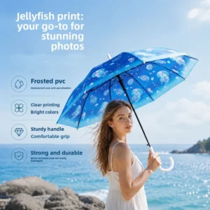 Jellyfish Transparent Advertising Business Gift Umbrella 21-Inch Straight Semi-Automatic Umbrella