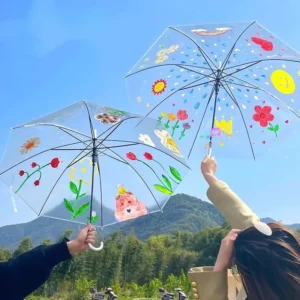 KIDS Transparent Simple Fashion Long Handle Straight Umbrella for 8 Ribs