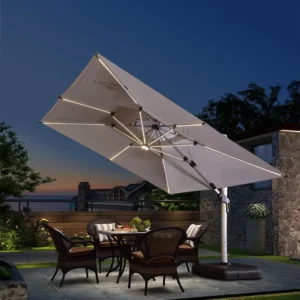 Khaki Black Modern LED Solar Light 3x3m Aluminum Frame Outdoor Furniture Umbrella for Beach Park Garden Hotel & Restaurant Use