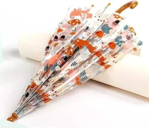 Kids Art Activity 6K Transparent Automatic Straight Umbrella with Forest Animals Drawing Template