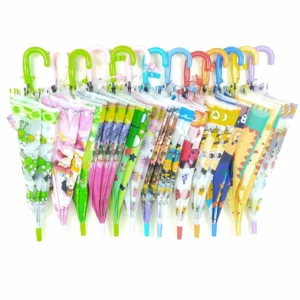 Kids’ Auto-Open Pinch-Proof Stick Umbrella with Custom 3D Animal Cartoon Print