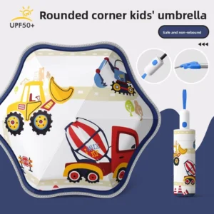 Kids Auto Open Umbrella Compact Folding Safe Design Elementary School Boys Girls School Sun and Rain Parasol UV Protection
