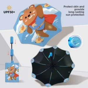 Kids Automatic Folding Umbrella Safe Round Edge Anti Rebound Telescopic Cartoon School Umbrella Unisex