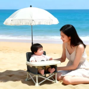 Kids Beach Chair with Baby Parasol, Tassel, and Sun Protection