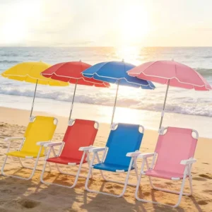 Kids Beach Umbrella Stroller Sun Umbrella with Clamp Manual Multi-angle Adjustable