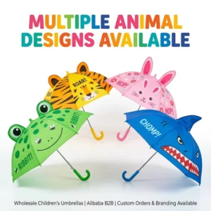 Kids Cartoon Cute 3D Creative Design 8-Rib Semi-Automatic Umbrella for Rain
