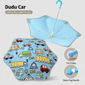 Kids Cartoon Design Stick Umbrella with Long Handle, Color-Coated Canopy, for Toddlers, Boys, Girls, and Students
