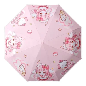 Kids’ Cartoon Umbrella with Animal Print, Black Coating, UV Protection, 3-Fold