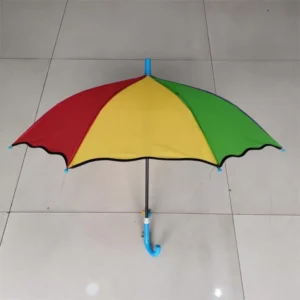 Kids Children Classic Straight Umbrella Design Custom Logo Hook Handle Rain Polyester Back School 8k Ribs