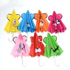 Kids Children’s 3D Cartoon Cute Manual Umbrella Silver Coated Metal Shaft Fiberglass Ribs Customized Color Personalized Sun Rain