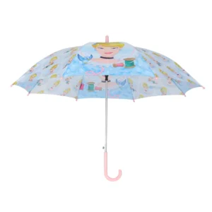 Kids Children’s Polyester Cartoon Rain Umbrella Hanging Feature Eco-Friendly Stylish Design Semi-Automatic Opening White Frame