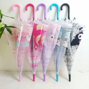 Kids Clear Bubble Umbrella with Pinch-Proof Closure and Easy-Grip Hook Handle