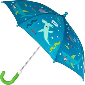 Kids Color-Changing Water-Reactive Pinch-Free Polyester Wet-Dry Rain Umbrella, Shark and Whale Design