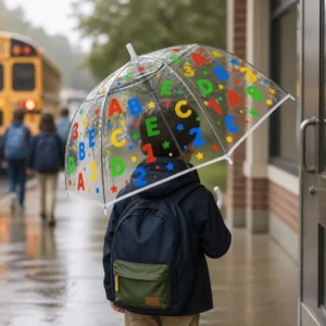 Kids Fiberglass Clear Bubble Transparent PVC Straight Umbrella 8ribs Auto Open Button Back to School Custom Logo OEM